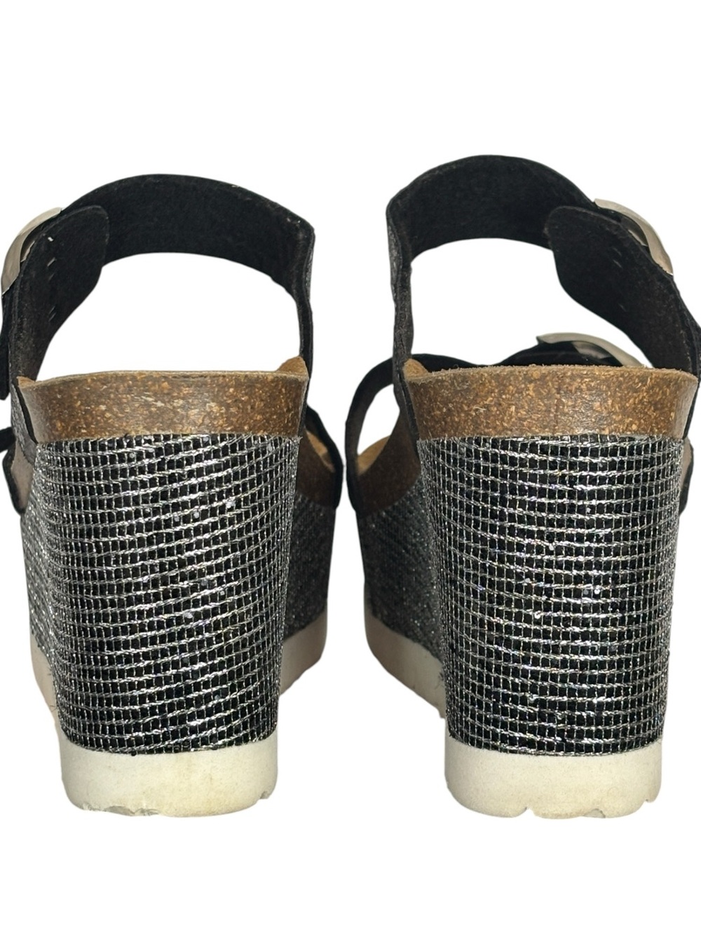 Ethem Metallic Rhinestone Platform Corks Wedge Sandals - Picture 10 of 12